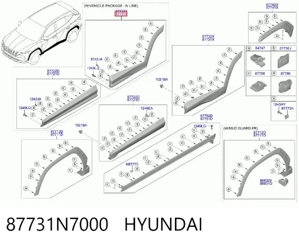 Moldura inferior de puerta trasera izquierda 87731N7000 Hyundai/Kia