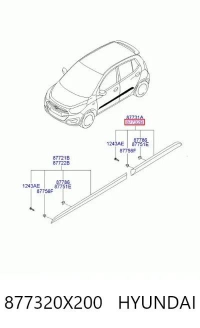 Moldura de puerta trasera derecha HYUNDAI 877320X200