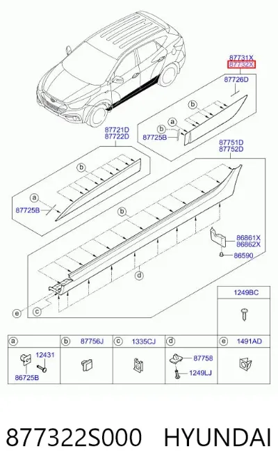 Embellecedor de puerta trasera derecha HYUNDAI 877322S000