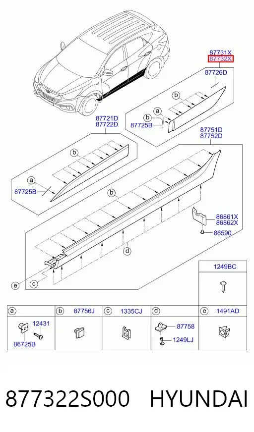 Embellecedor de puerta trasera derecha 877322S000 Hyundai/Kia