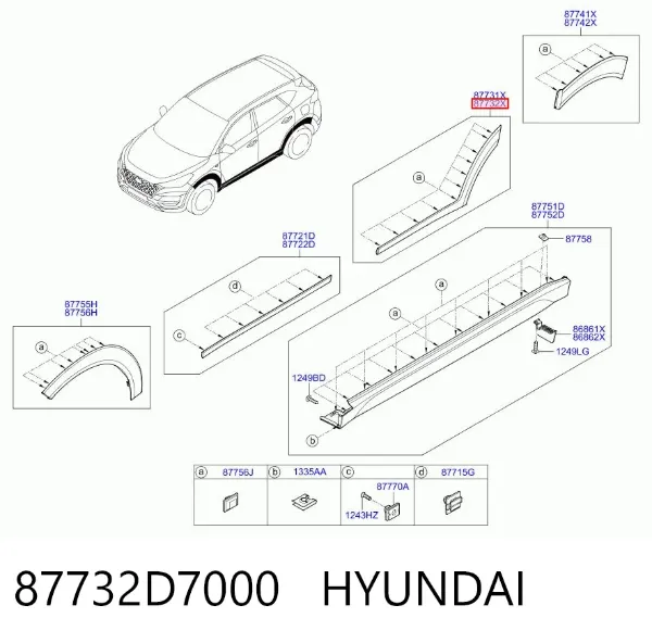 Embellecedor de puerta trasera derecha 87732D7000 Hyundai/Kia