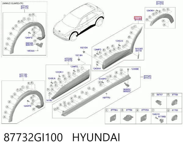 Moldura de puerta trasera derecha 87732GI100 Hyundai/Kia