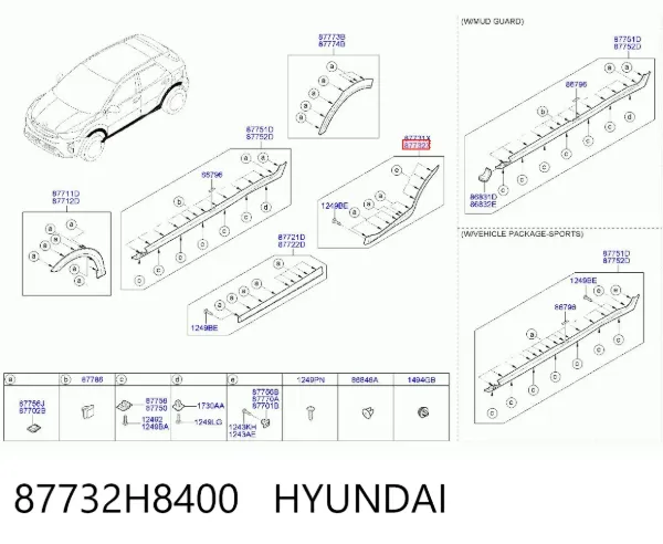Moldura inferior de puerta trasera derecha 87732H8400 Hyundai/Kia