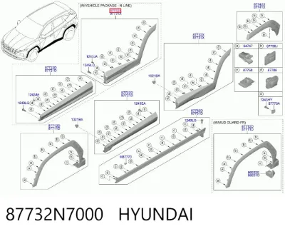 Moldura inferior de puerta trasera derecha HYUNDAI 87732N7000