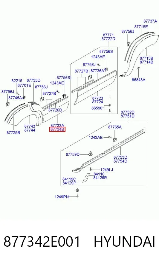Moldura de puerta trasera derecha 877342E001 Hyundai/Kia