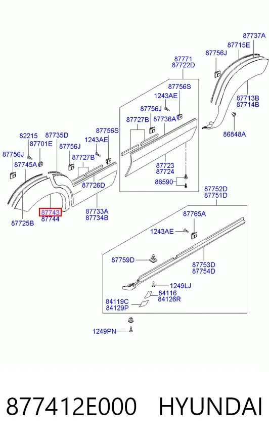 Moldura del guardabarros trasero izquierdo 877412E000 Hyundai/Kia