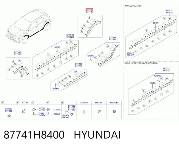 Extensión de la aleta trasera izquierda 87741H8400 Hyundai/Kia