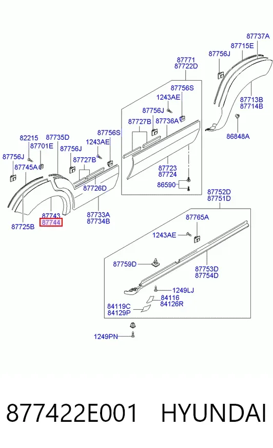 Moldura de salpicadera trasera derecha 877422E001 Hyundai/Kia