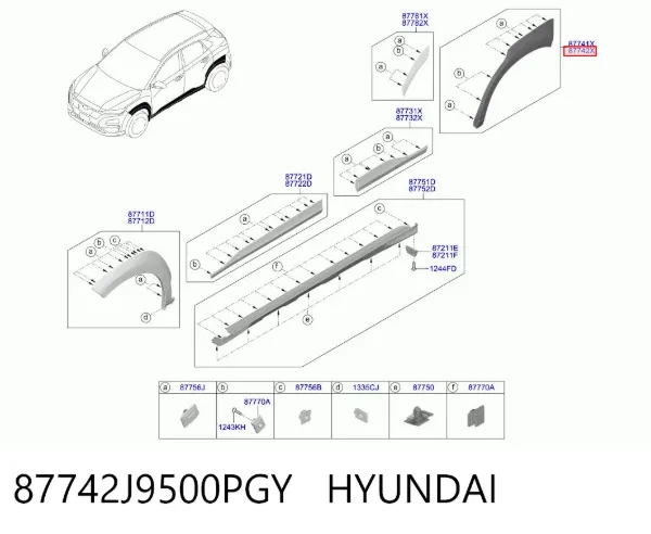 Extensión de la aleta trasera derecha 87742J9500PGY Hyundai/Kia