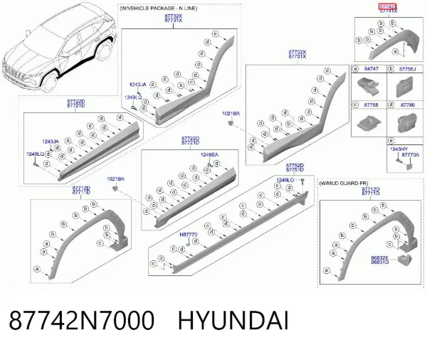 Extensión de la aleta trasera derecha 87742N7000 Hyundai/Kia