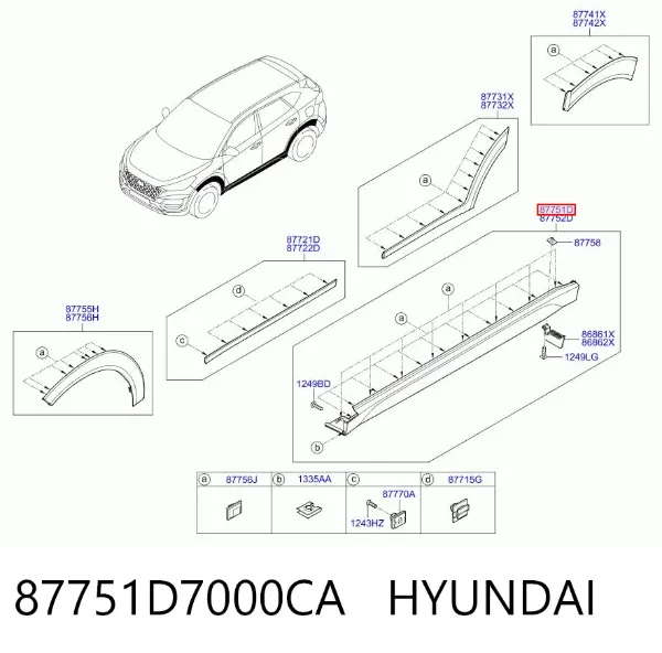 Moldura de umbral exterior izquierda 87751D7000CA Hyundai/Kia
