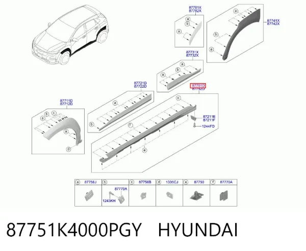 Moldura de umbral exterior izquierda 87751K4000PGY Hyundai/Kia