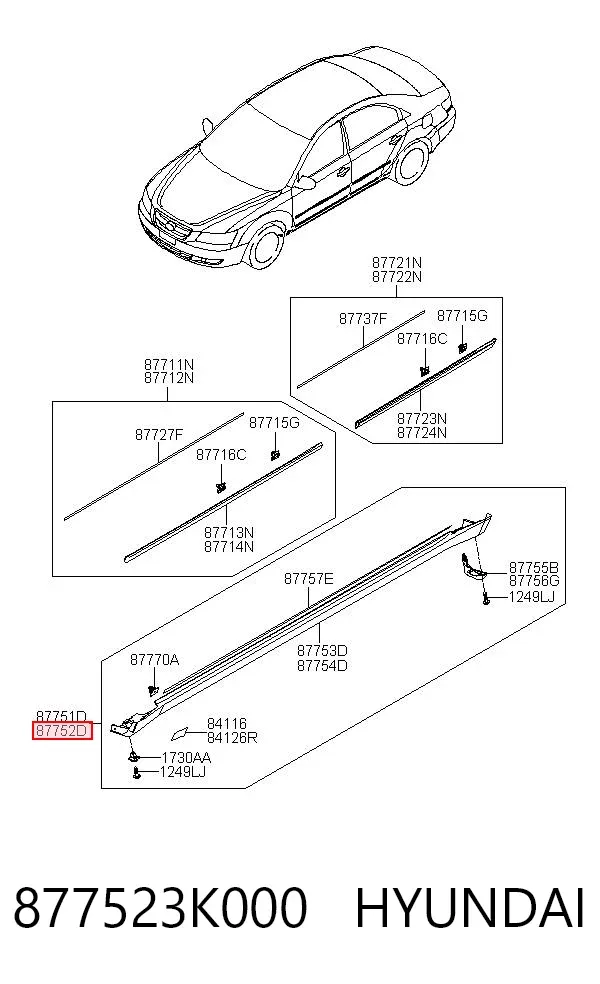 Moldura exterior derecha del umbral 877523K000 Hyundai/Kia