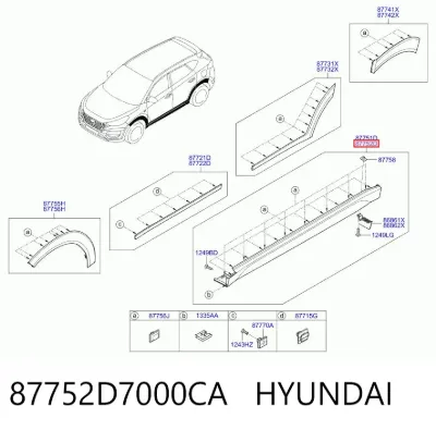 Moldura exterior derecha del umbral HYUNDAI 87752D7000CA