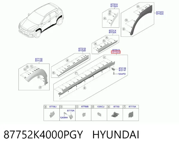 Moldura exterior derecha del umbral 87752K4000PGY Hyundai/Kia