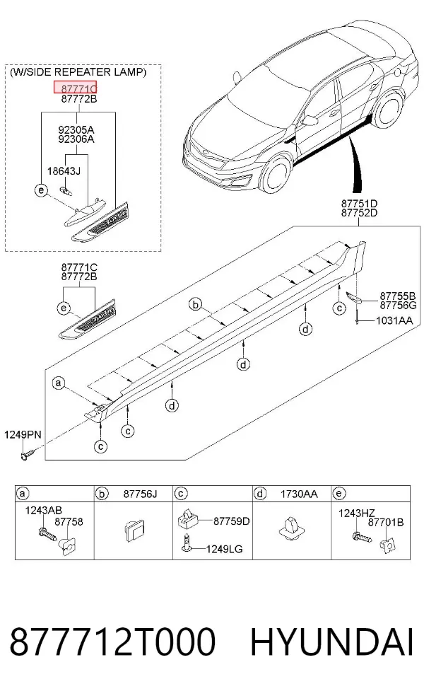 Moldura del guardabarros delantero izquierdo 877712T000 Hyundai/Kia