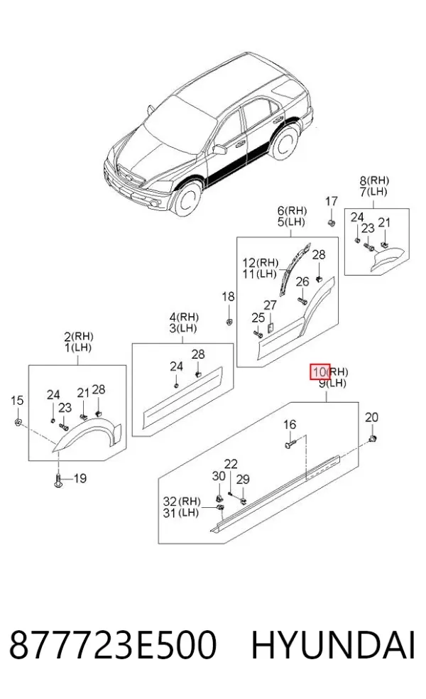 Moldura exterior derecha del umbral 877723E500 Hyundai/Kia