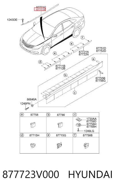 Moldura de guardabarros delantero derecho HYUNDAI 877723V000