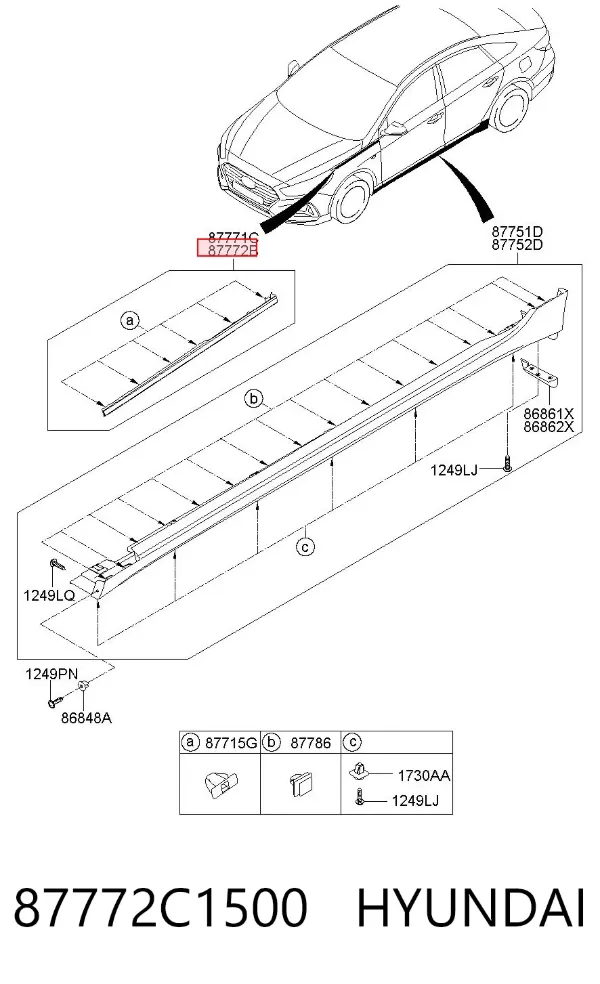 Moldura de guardabarros delantero derecho 87772C1500 Hyundai/Kia