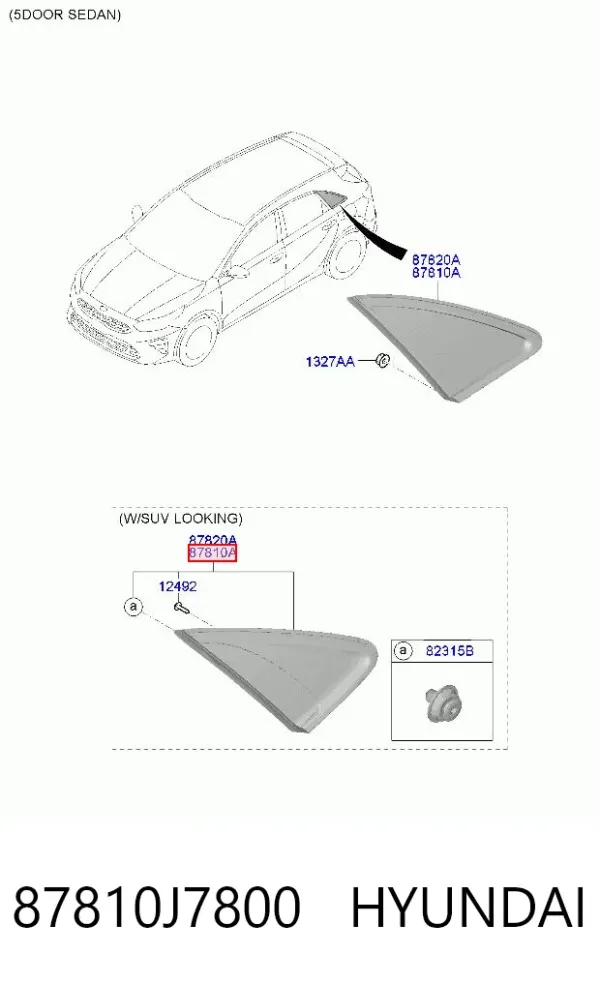 Cristal lateral izquierdo del maletero 87810J7800 Hyundai/Kia