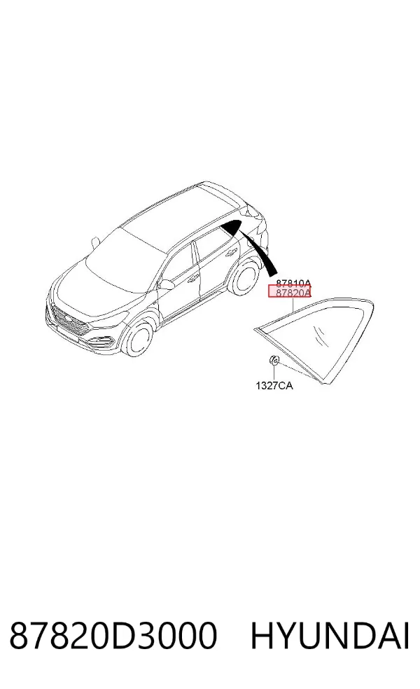 Cristal lateral derecho del maletero 87820D3000 Hyundai/Kia