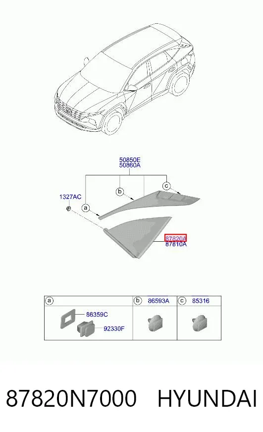 Cristal lateral derecho del maletero 87820N7000 Hyundai/Kia