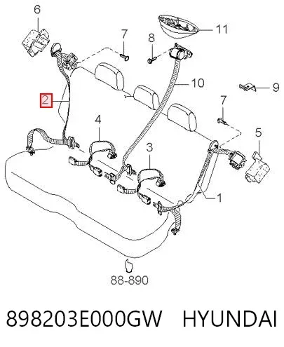 Cinturón de seguridad trasero derecho 898203E000GW Hyundai/Kia