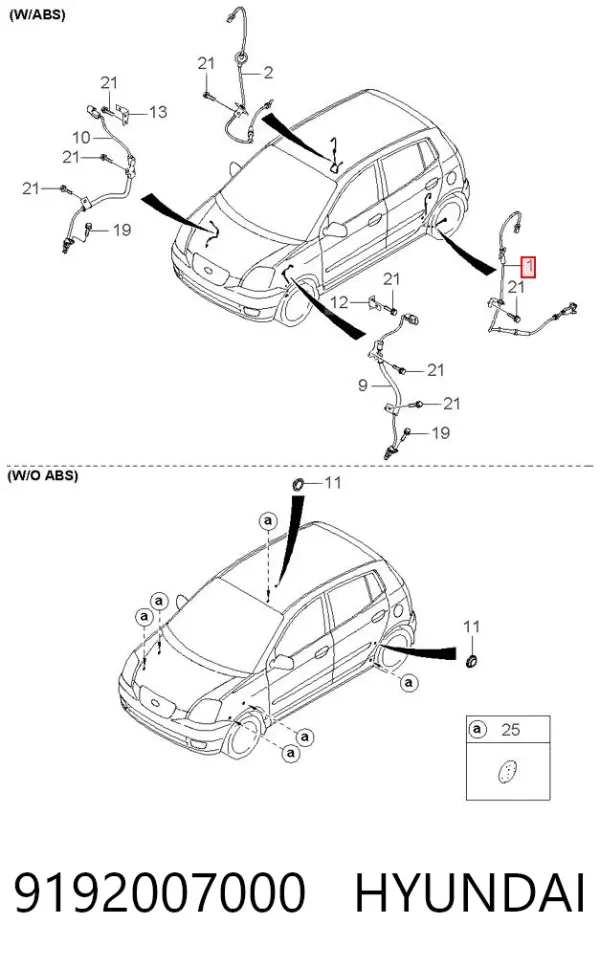 Sensor ABS trasero izquierdo 9192007000 Hyundai/Kia