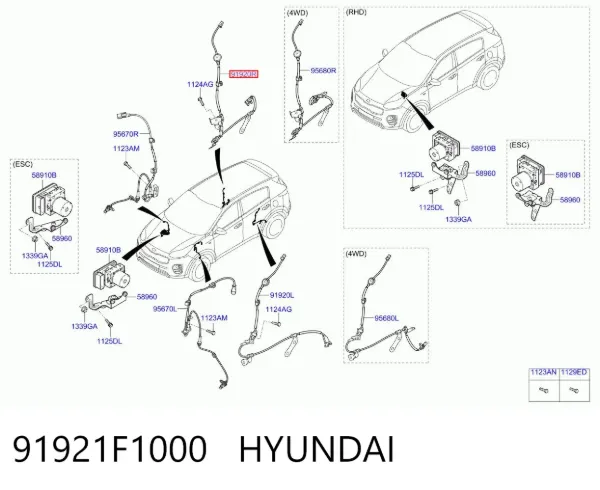 Sensor ABS trasero derecho 91921F1000 Hyundai/Kia