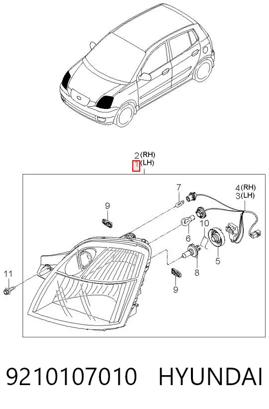 Faro izquierdo 9210107010 Hyundai/Kia