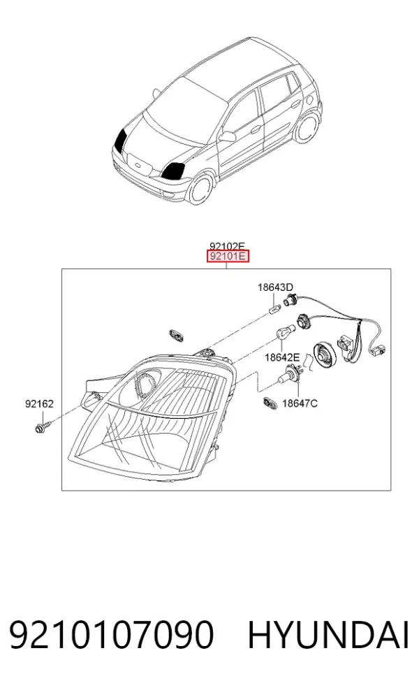 Faro izquierdo 9210107090 Hyundai/Kia