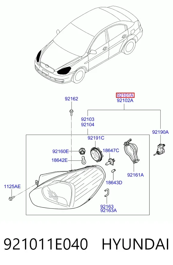 Faro izquierdo 921011E040 Hyundai/Kia