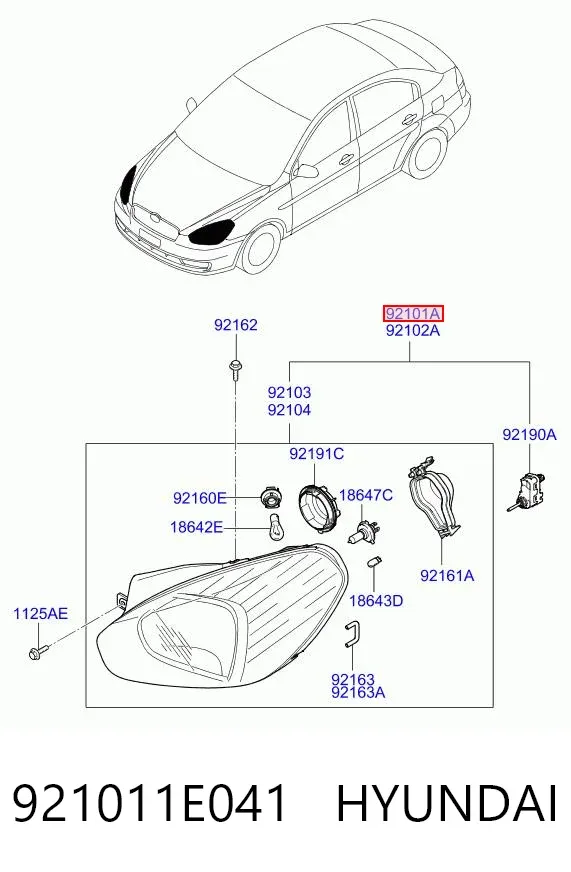 Faro izquierdo 921011E041 Hyundai/Kia