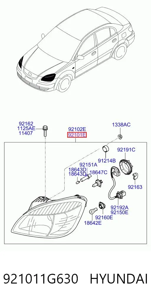 Faro izquierdo 921011G630 Hyundai/Kia