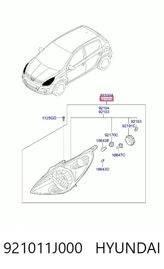Faro izquierdo 921011J000 Hyundai/Kia