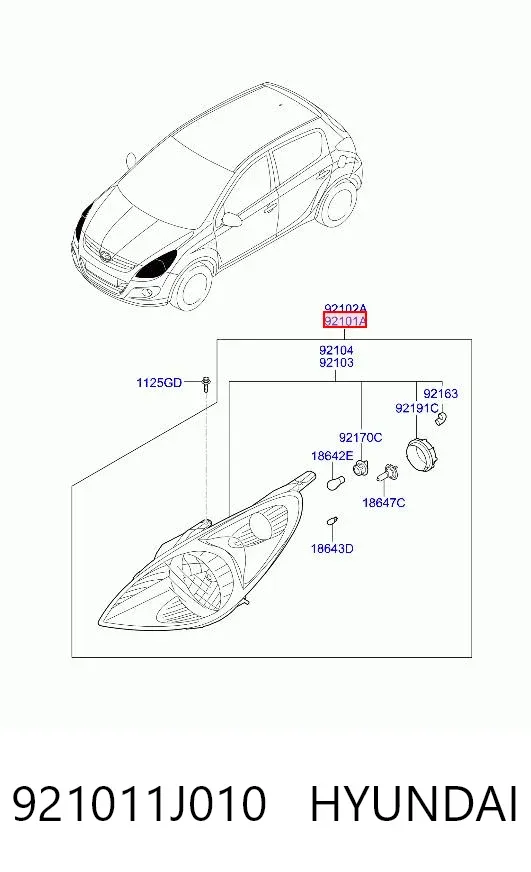Faro izquierdo 921011J010 Hyundai/Kia