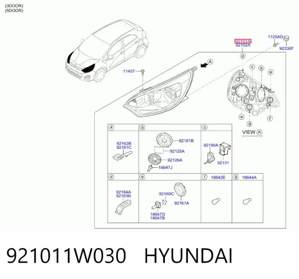 Faro izquierdo 921011W030 Hyundai/Kia