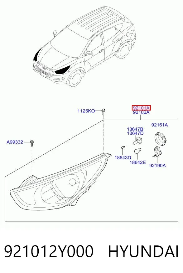 Faro izquierdo 921012Y000 Hyundai/Kia