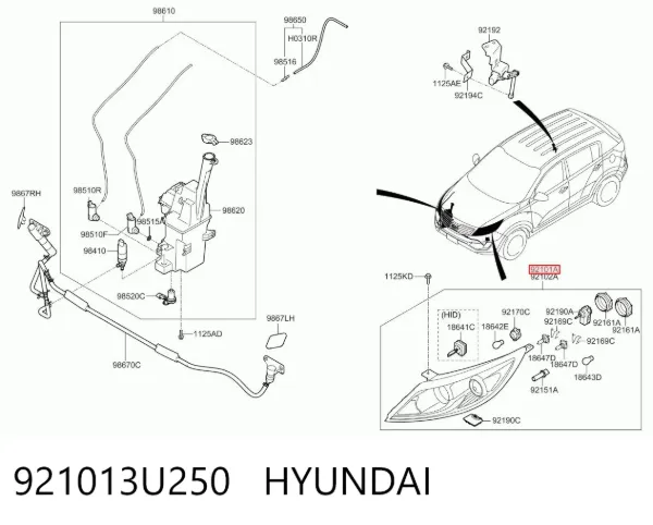 Faro izquierdo 921013U250 Hyundai/Kia