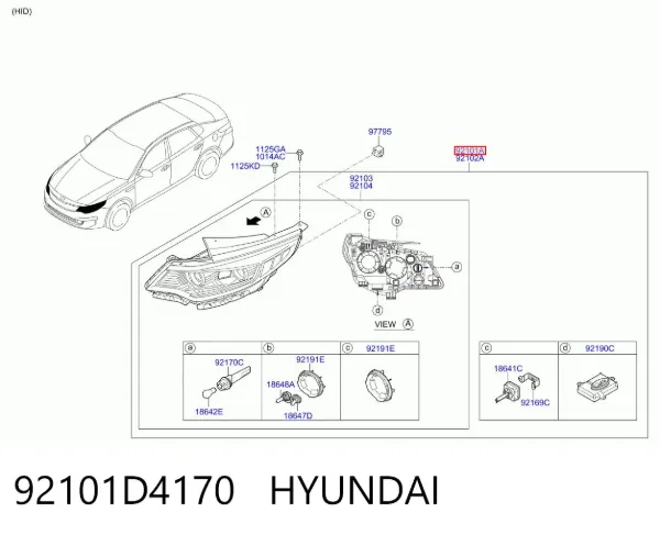 Faro izquierdo 92101D4170 Hyundai/Kia