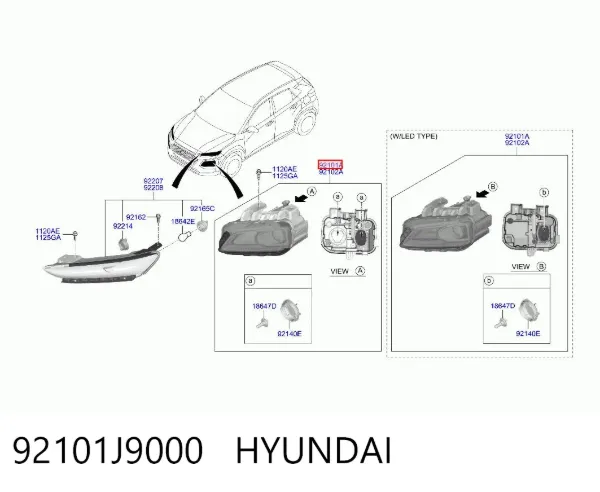 Faro izquierdo 92101J9000 Hyundai/Kia