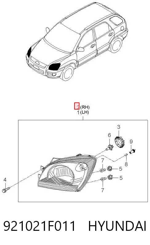 Faro derecho 921021F011 Hyundai/Kia