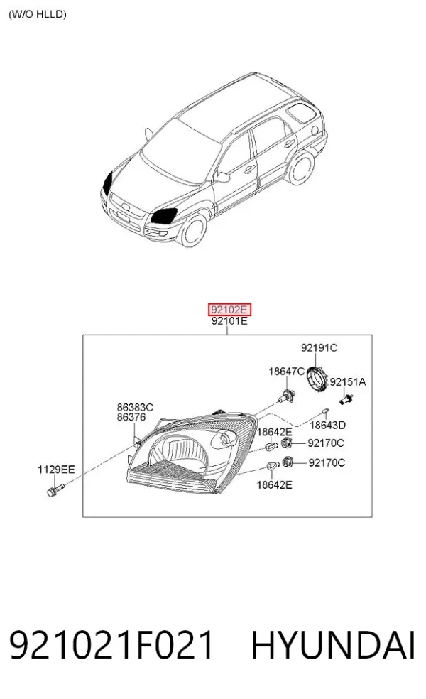 Faro derecho 921021F021 Hyundai/Kia