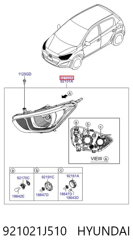 Faro derecho 921021J510 Hyundai/Kia