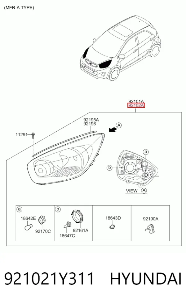Faro derecho 921021Y311 Hyundai/Kia