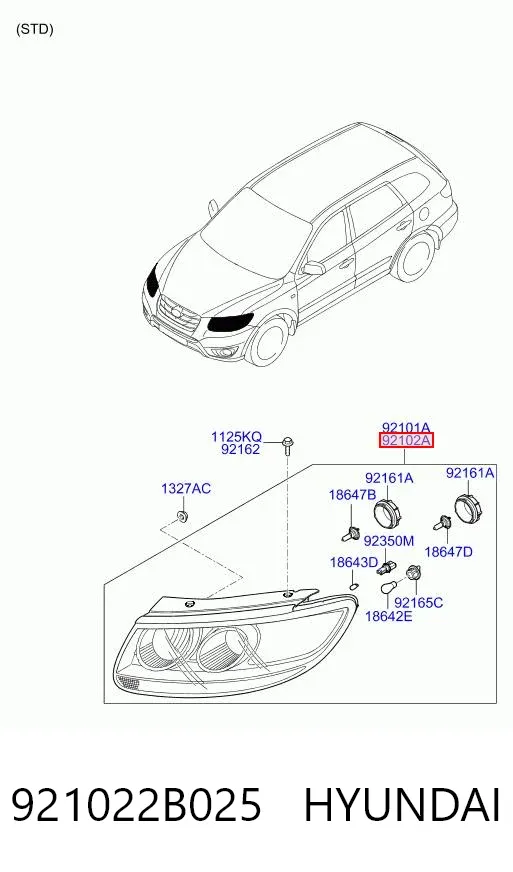 Faro derecho 921022B025 Hyundai/Kia