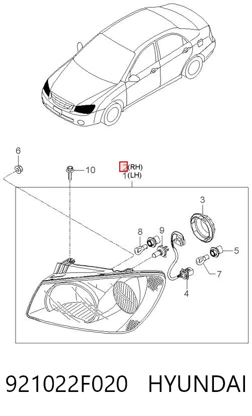 Faro derecho 921022F020 Hyundai/Kia