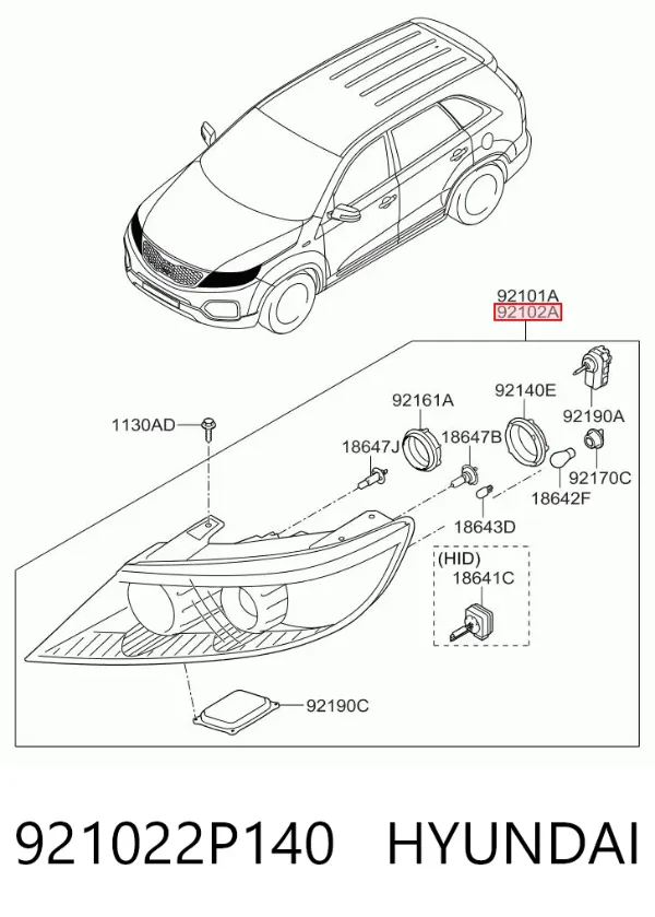 Faro derecho 921022P140 Hyundai/Kia