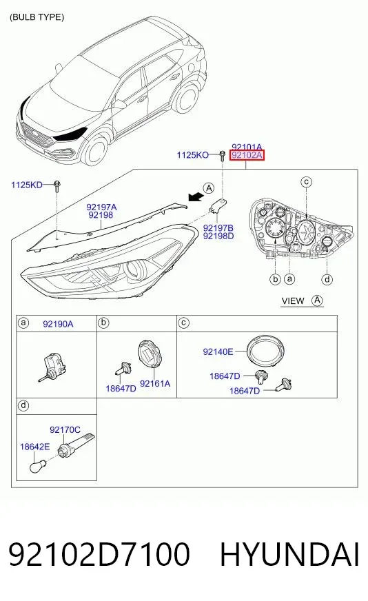 Faro derecho 92102D7100 Hyundai/Kia