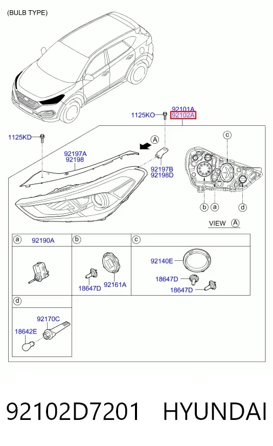 Faro derecho 92102D7201 Hyundai/Kia